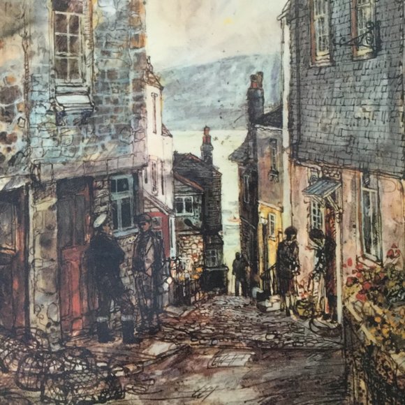 Old vintage wood wall plaque lithography print of Old St Ives Cornwall - Picture 3 of 4